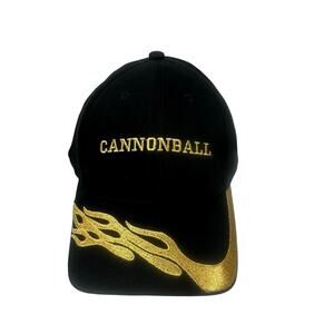 Cannonball Hat Cap Black Gold Flames Strapback Adjustable Embroidered